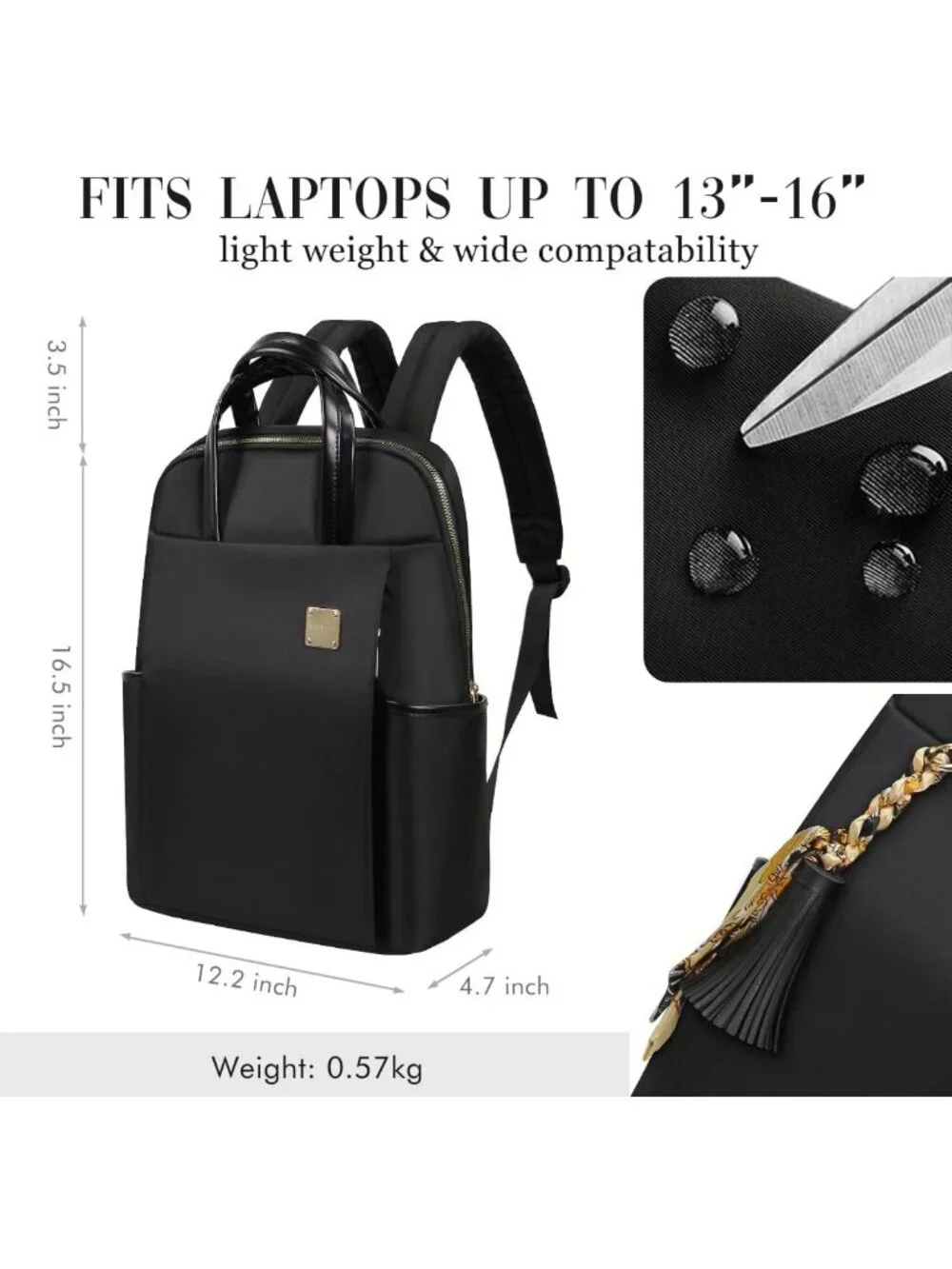 Stylish Water-Resistant Laptop Backpack for Women - Slim Travel Bag Fits 15.6